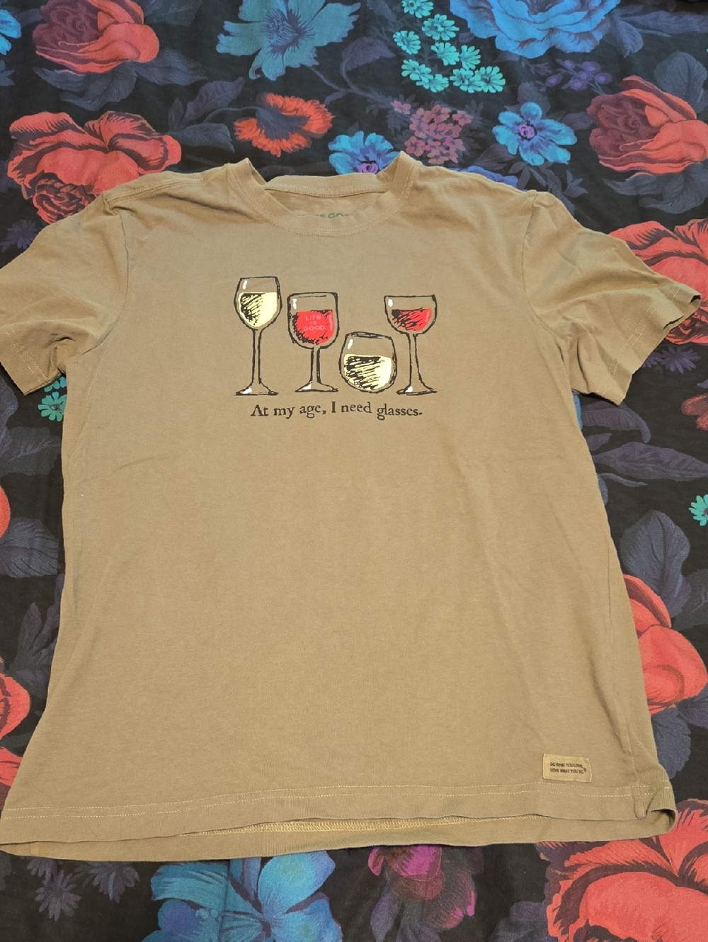 Life Is Good Brown Graphic Tee with Teal Logo
